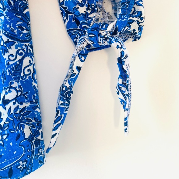 Next Blue White Mix Stretch Paisley Print Bardot Top Blouse Size 6 - Picture 5 of 7